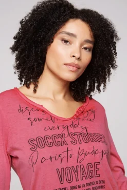 Cheap CAMP DAVID & SOCCX Henley-Shirt mit Wording Glitter Print pinky red pinkyred