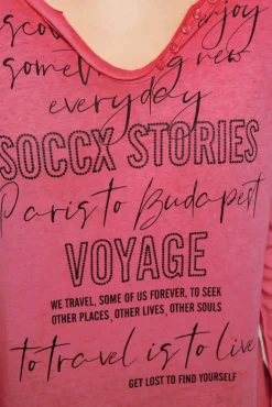 Cheap CAMP DAVID & SOCCX Henley-Shirt mit Wording Glitter Print pinky red pinkyred