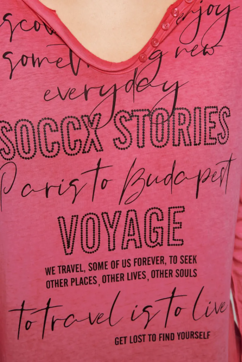 Cheap CAMP DAVID & SOCCX Henley-Shirt mit Wording Glitter Print pinky red pinkyred