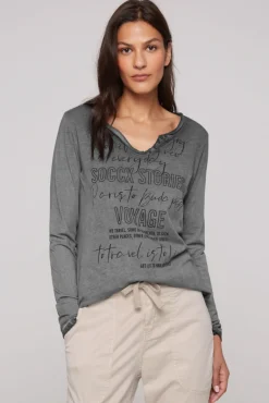 Cheap CAMP DAVID & SOCCX Henley-Shirt mit Wording Glitter Print black