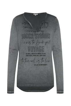 Cheap CAMP DAVID & SOCCX Henley-Shirt mit Wording Glitter Print black
