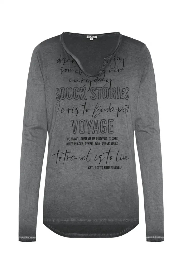 Cheap CAMP DAVID & SOCCX Henley-Shirt mit Wording Glitter Print black