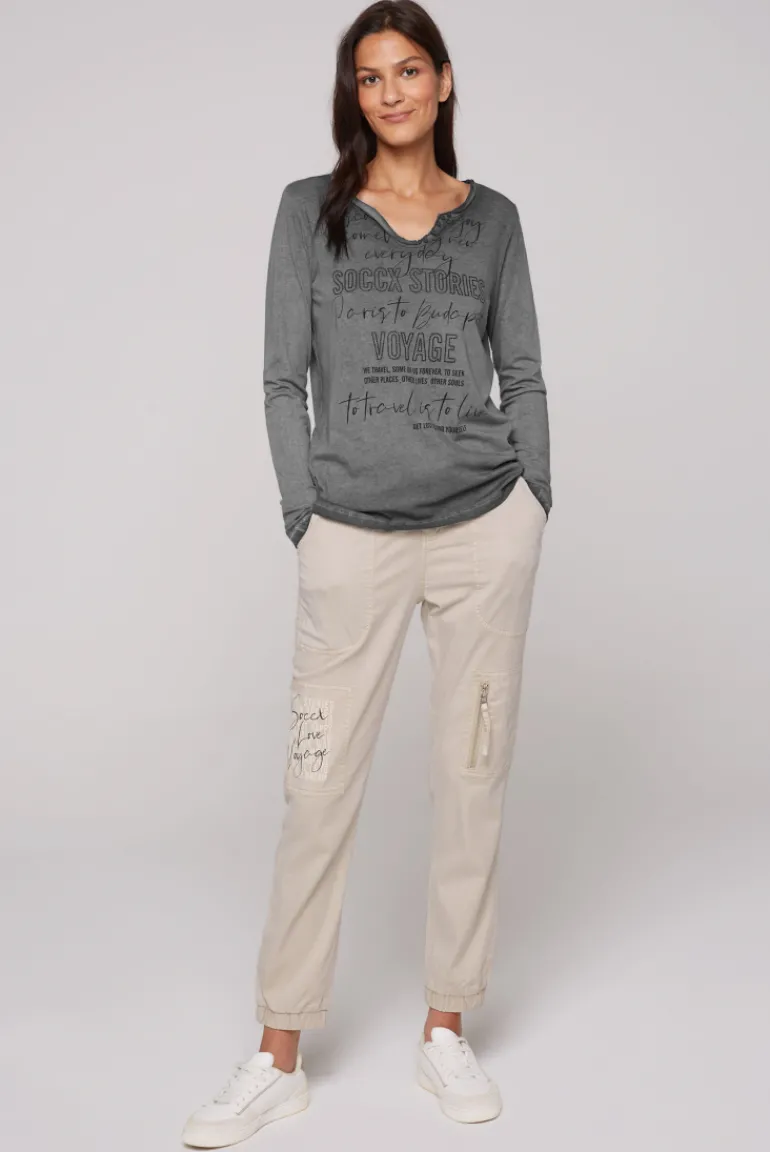 Cheap CAMP DAVID & SOCCX Henley-Shirt mit Wording Glitter Print black