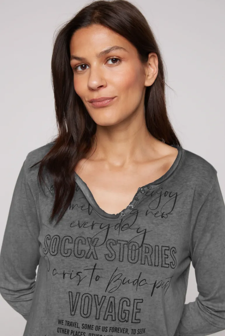 Cheap CAMP DAVID & SOCCX Henley-Shirt mit Wording Glitter Print black