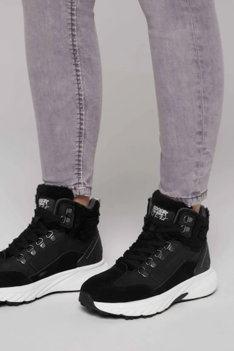 Cheap CAMP DAVID & SOCCX High Top Sneaker mit Kunstfell-Details black