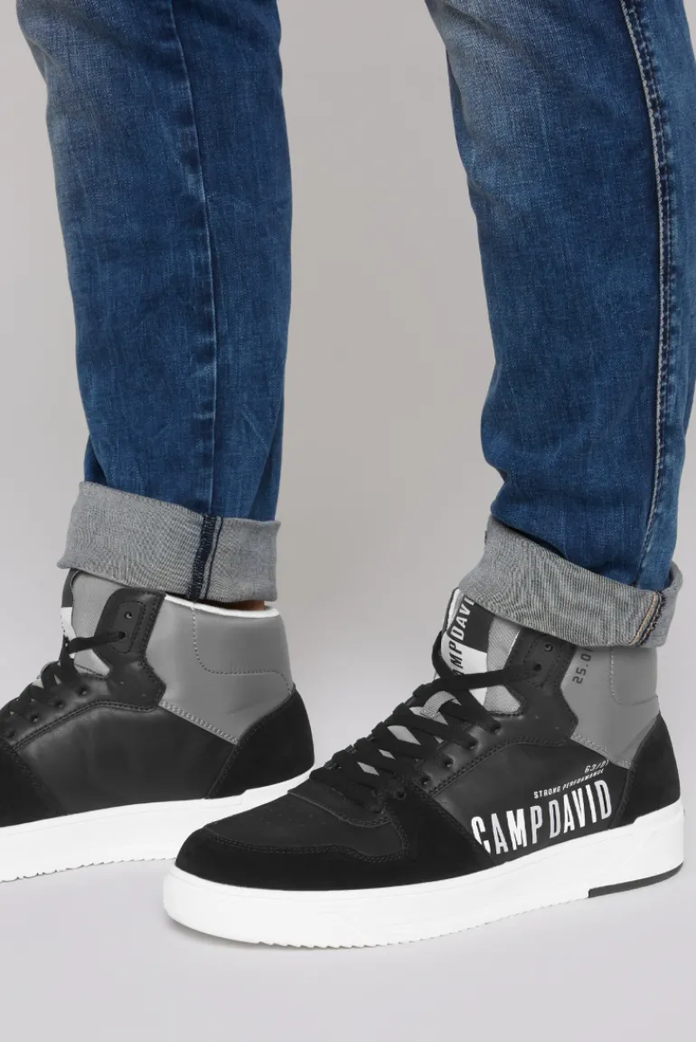 Cheap CAMP DAVID & SOCCX Hightop Sneaker im Materialmix mit Rubber Logos black