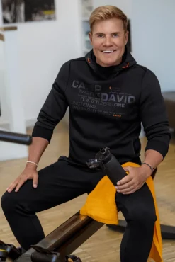 Outlet CAMP DAVID & SOCCX Hoodie im Materialmix mit Artwork und Rückentasche black