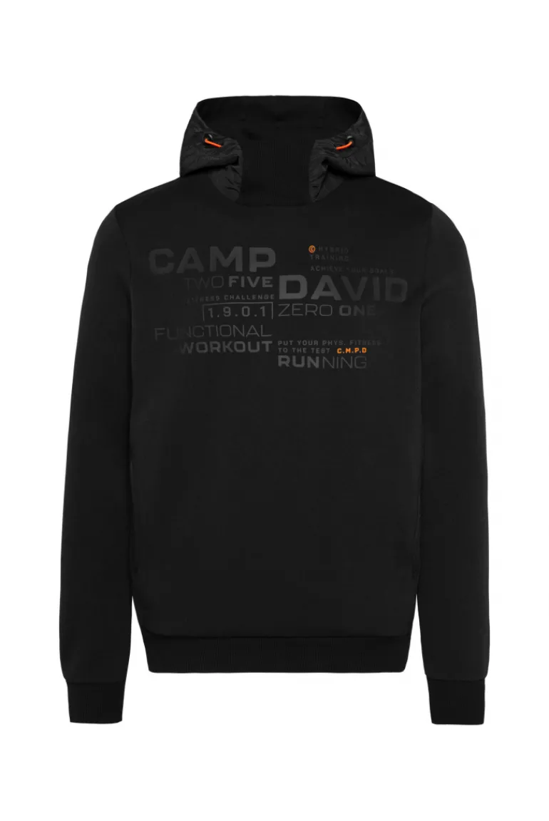 Outlet CAMP DAVID & SOCCX Hoodie im Materialmix mit Artwork und Rückentasche black