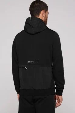 Outlet CAMP DAVID & SOCCX Hoodie im Materialmix mit Artwork und Rückentasche black