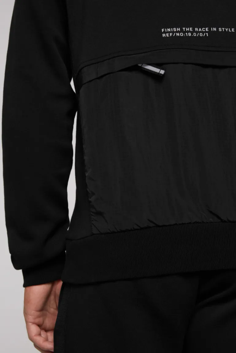Outlet CAMP DAVID & SOCCX Hoodie im Materialmix mit Artwork und Rückentasche black