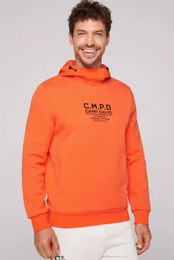 Store CAMP DAVID & SOCCX Hoodie im Materialmix mit Artwork und Rückentasche signal orange signalorange