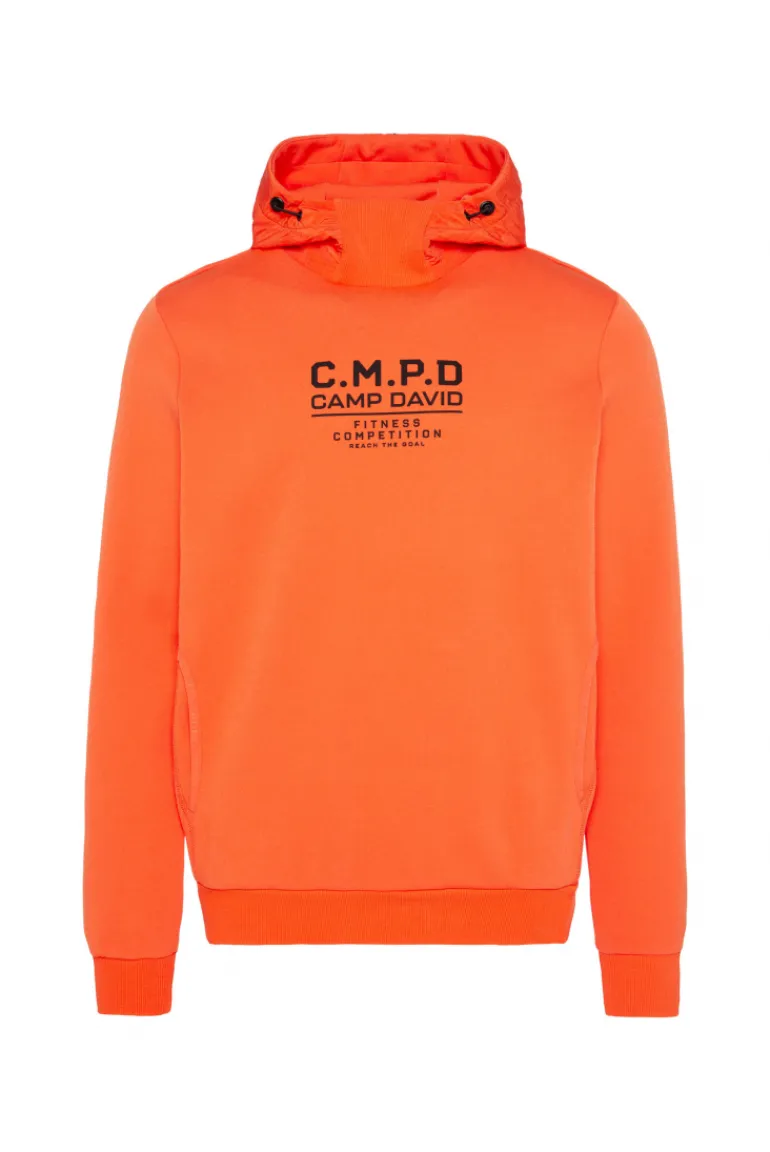 Store CAMP DAVID & SOCCX Hoodie im Materialmix mit Artwork und Rückentasche signal orange signalorange