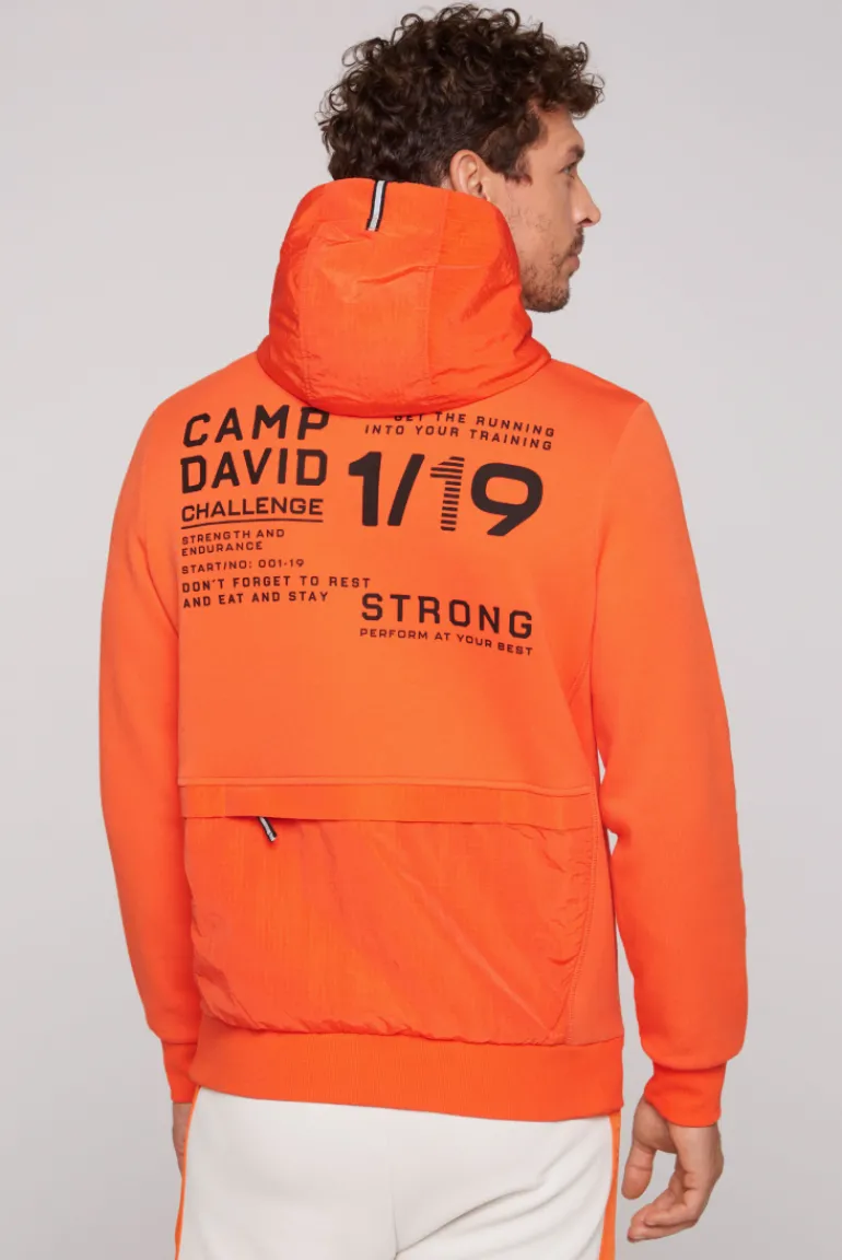 Store CAMP DAVID & SOCCX Hoodie im Materialmix mit Artwork und Rückentasche signal orange signalorange