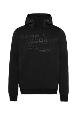 Shop CAMP DAVID & SOCCX Hoodie im Materialmix mit Artwork und Rückentasche black