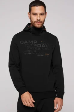 Shop CAMP DAVID & SOCCX Hoodie im Materialmix mit Artwork und Rückentasche black