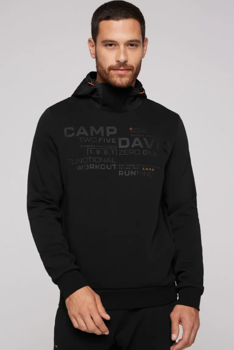 Shop CAMP DAVID & SOCCX Hoodie im Materialmix mit Artwork und Rückentasche black