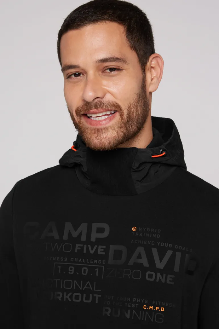 Shop CAMP DAVID & SOCCX Hoodie im Materialmix mit Artwork und Rückentasche black