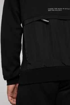 Shop CAMP DAVID & SOCCX Hoodie im Materialmix mit Artwork und Rückentasche black