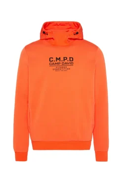 Sale CAMP DAVID & SOCCX Hoodie im Materialmix mit Artwork und Rückentasche signal orange signalorange