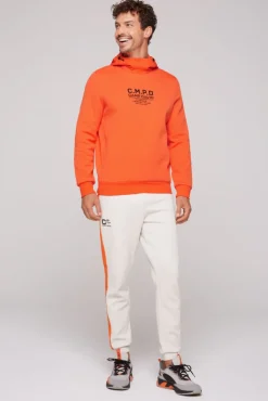 Sale CAMP DAVID & SOCCX Hoodie im Materialmix mit Artwork und Rückentasche signal orange signalorange