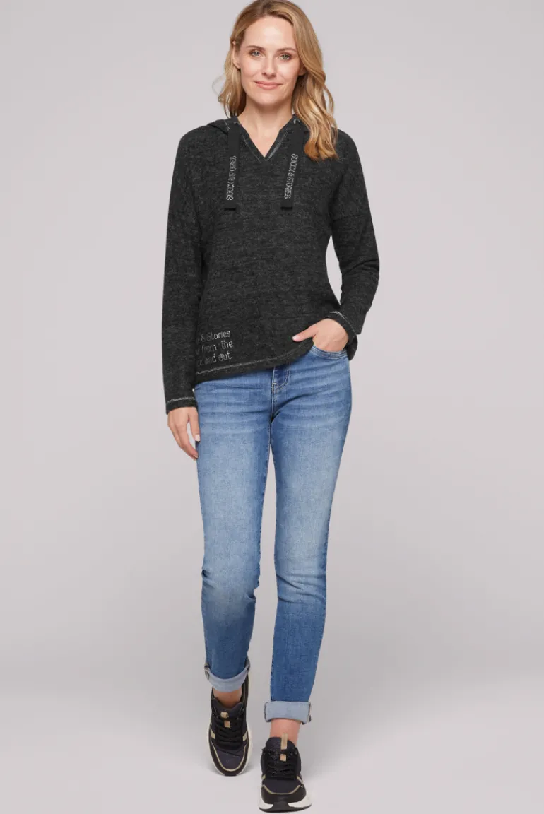 Cheap CAMP DAVID & SOCCX Kapuzenpullover aus Flauschstrick black