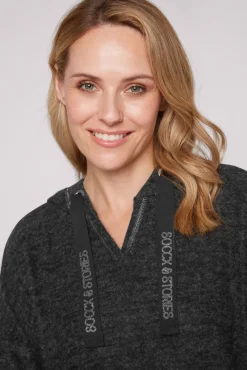 Cheap CAMP DAVID & SOCCX Kapuzenpullover aus Flauschstrick black