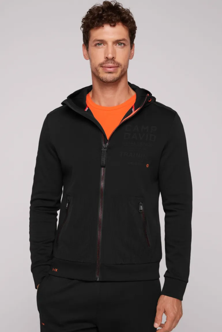 Fashion CAMP DAVID & SOCCX Kapuzensweatjacke im Materialmix mit Rubber Prints black