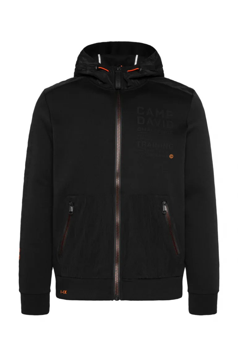 Fashion CAMP DAVID & SOCCX Kapuzensweatjacke im Materialmix mit Rubber Prints black