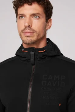 Fashion CAMP DAVID & SOCCX Kapuzensweatjacke im Materialmix mit Rubber Prints black