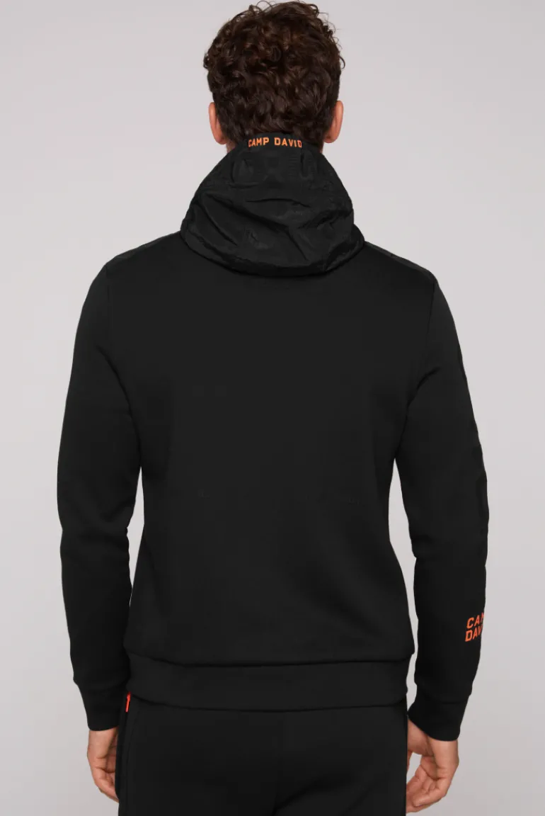 Fashion CAMP DAVID & SOCCX Kapuzensweatjacke im Materialmix mit Rubber Prints black