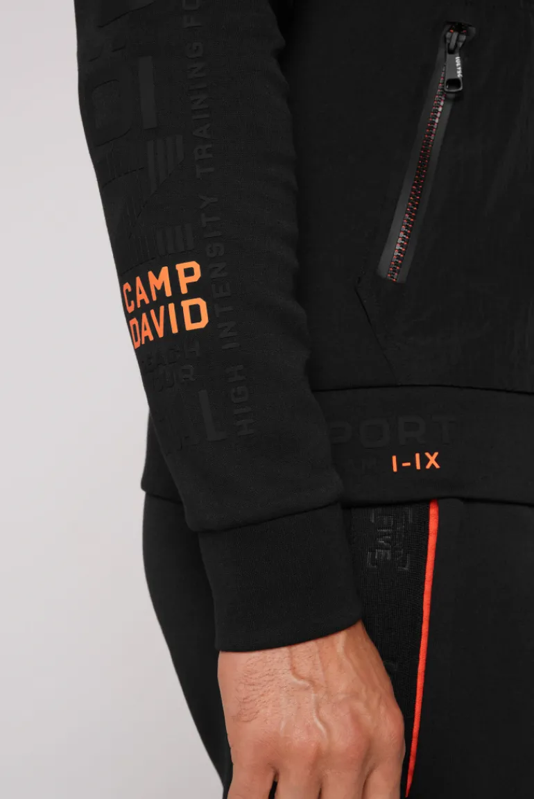 Fashion CAMP DAVID & SOCCX Kapuzensweatjacke im Materialmix mit Rubber Prints black