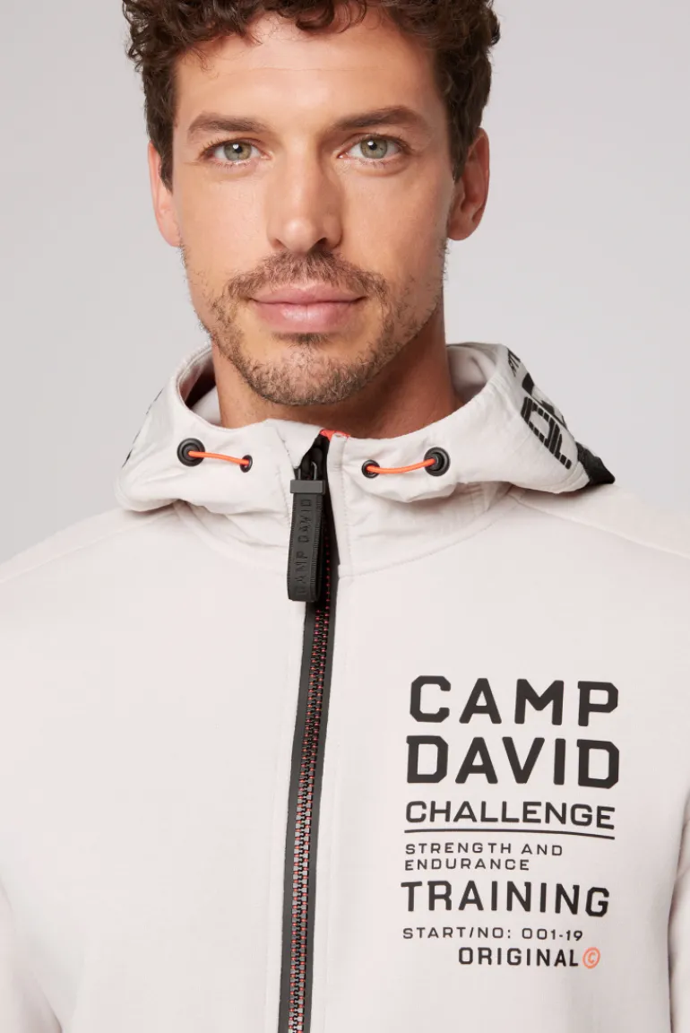 Sale CAMP DAVID & SOCCX Kapuzensweatjacke im Materialmix mit Rubber Prints shell