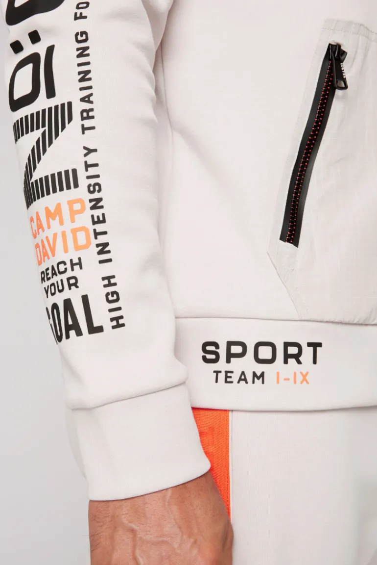 Sale CAMP DAVID & SOCCX Kapuzensweatjacke im Materialmix mit Rubber Prints shell