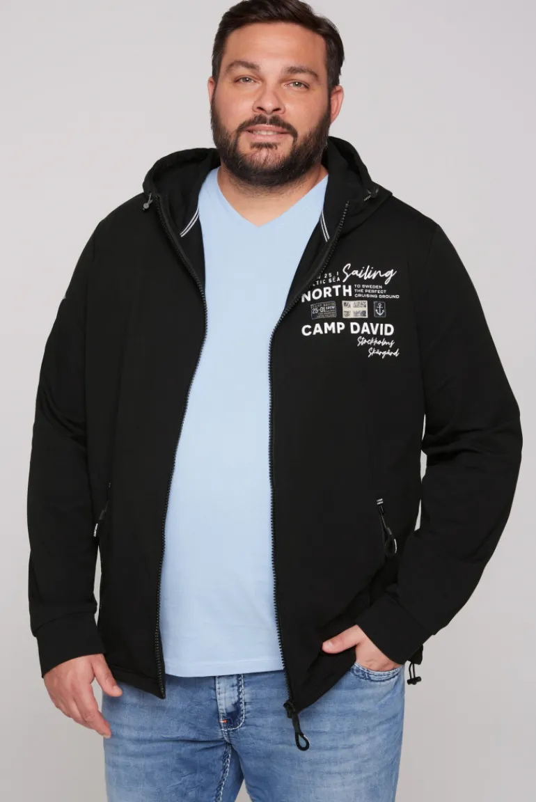 Clearance CAMP DAVID & SOCCX Kapuzensweatjacke mit Label-Applikationen black