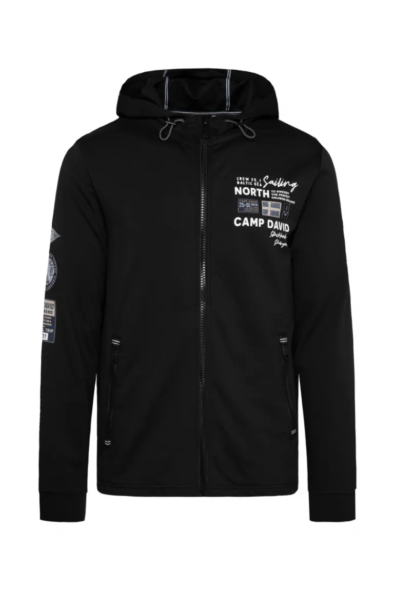 Clearance CAMP DAVID & SOCCX Kapuzensweatjacke mit Label-Applikationen black