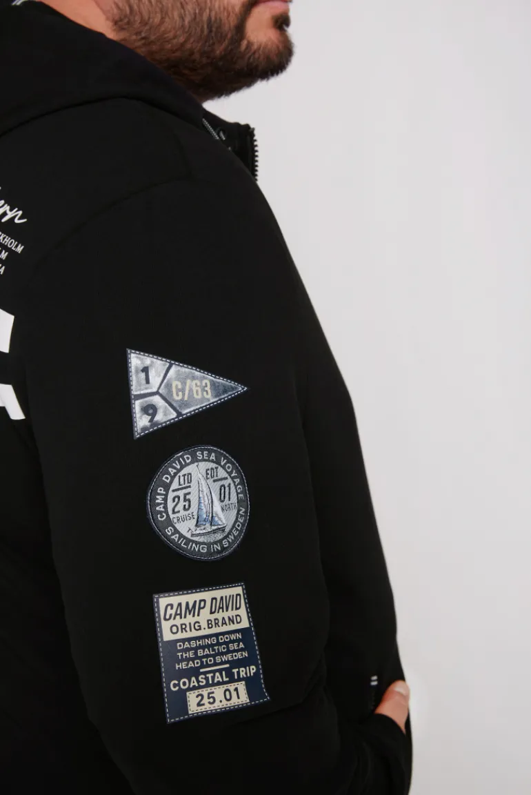 Clearance CAMP DAVID & SOCCX Kapuzensweatjacke mit Label-Applikationen black