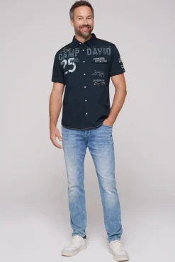 Clearance CAMP DAVID & SOCCX Kurzarmhemd mit Logo-Applikationen blue navy bluenavy