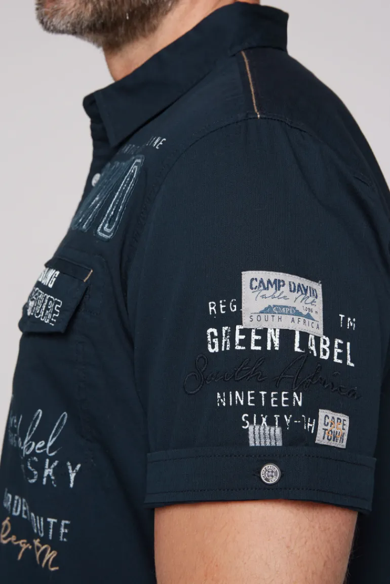 Clearance CAMP DAVID & SOCCX Kurzarmhemd mit Logo-Applikationen blue navy bluenavy