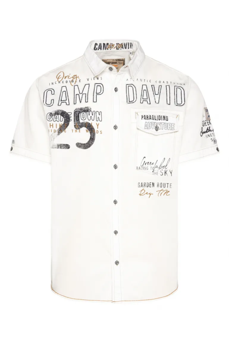 Cheap CAMP DAVID & SOCCX Kurzarmhemd mit Logo-Applikationen ivory