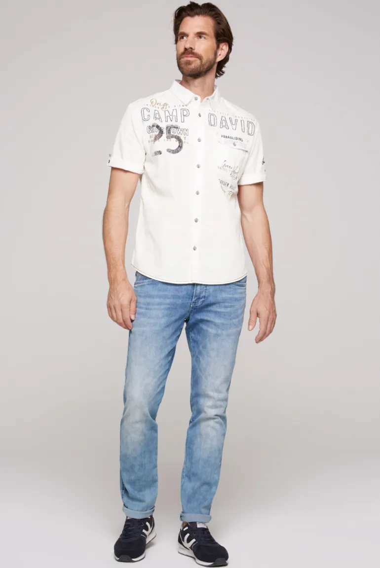 Cheap CAMP DAVID & SOCCX Kurzarmhemd mit Logo-Applikationen ivory