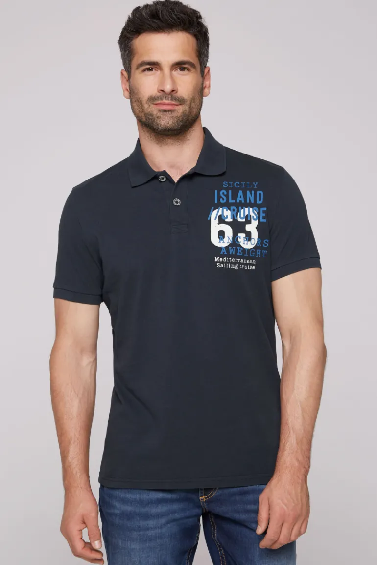 Discount CAMP DAVID & SOCCX Kurzarmpolo aus Pikee mit Label Print classic navy classicnavy