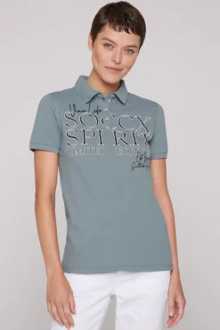Best Sale CAMP DAVID & SOCCX Kurzarmpolo aus Pikee mit Logo Print grey green greygreen