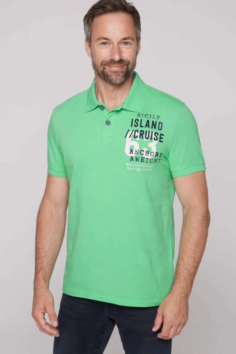 New CAMP DAVID & SOCCX Kurzarmpolo aus Pikee mit Label Print regatta green regattagreen
