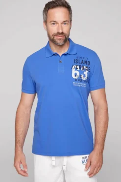 Cheap CAMP DAVID & SOCCX Kurzarmpolo aus Pikee mit Label Print deep sky deepsky