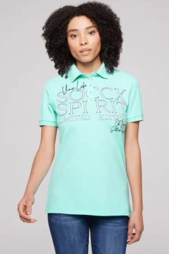 Outlet CAMP DAVID & SOCCX Kurzarmpolo aus Pikee mit Logo Print aqua green aquagreen