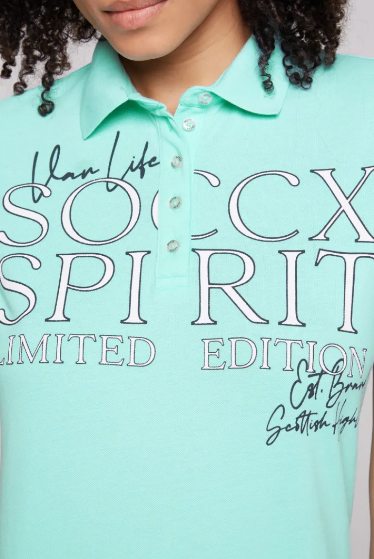 Outlet CAMP DAVID & SOCCX Kurzarmpolo aus Pikee mit Logo Print aqua green aquagreen