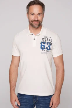 Cheap CAMP DAVID & SOCCX Kurzarmpolo aus Pikee mit Label Print ivory