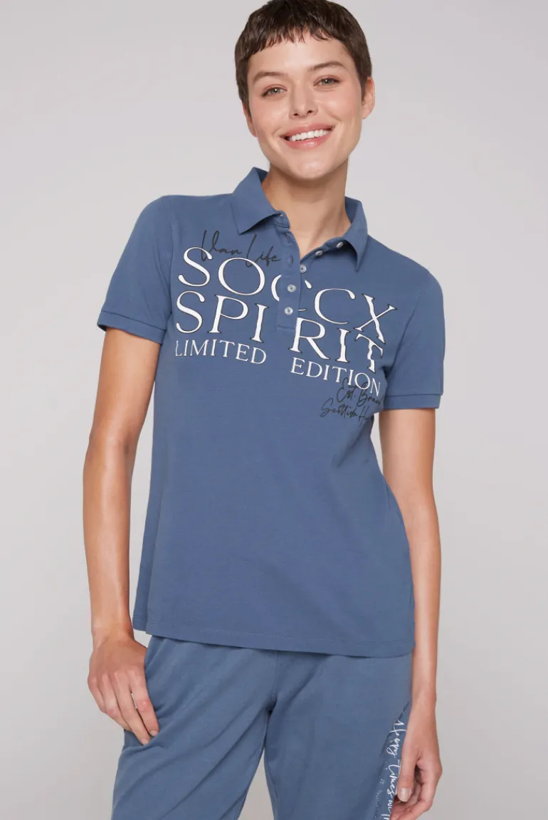 New CAMP DAVID & SOCCX Kurzarmpolo aus Pikee mit Logo Print blue haze bluehaze