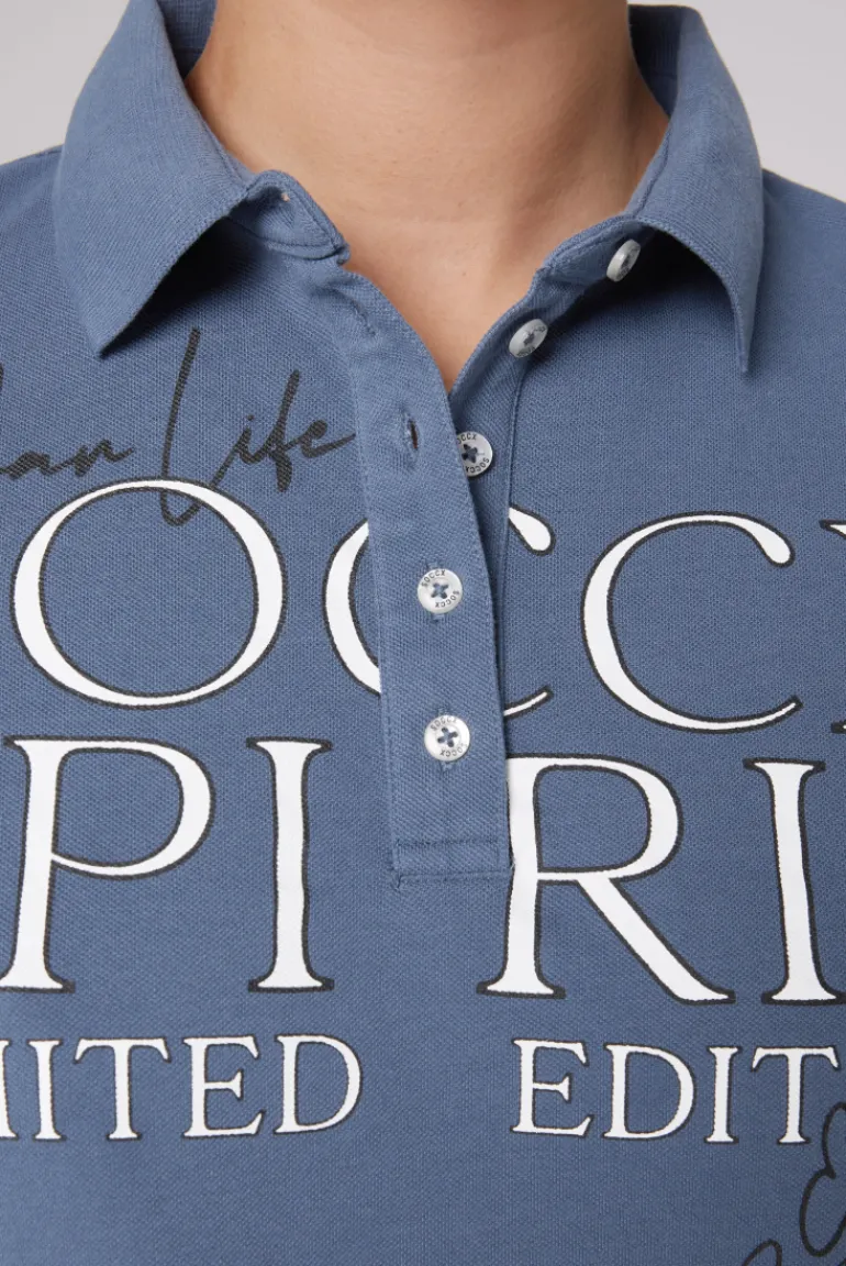 New CAMP DAVID & SOCCX Kurzarmpolo aus Pikee mit Logo Print blue haze bluehaze