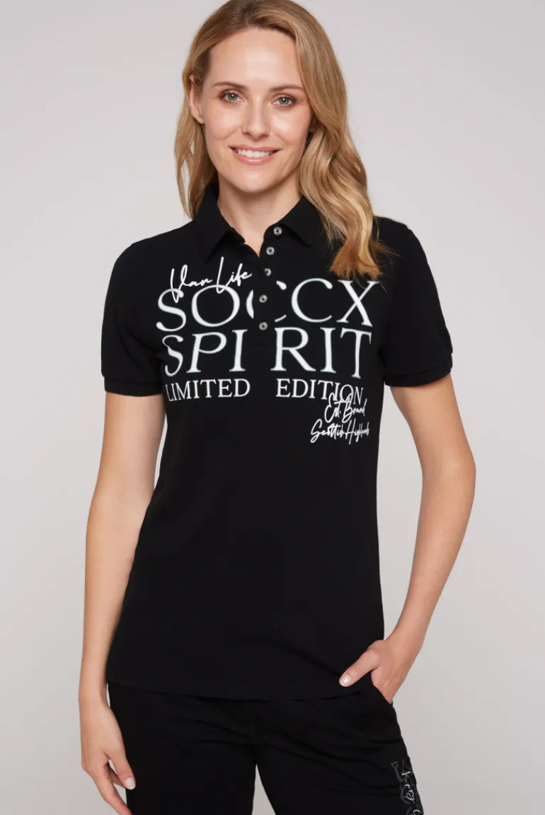 Online CAMP DAVID & SOCCX Kurzarmpolo aus Pikee mit Logo Print black